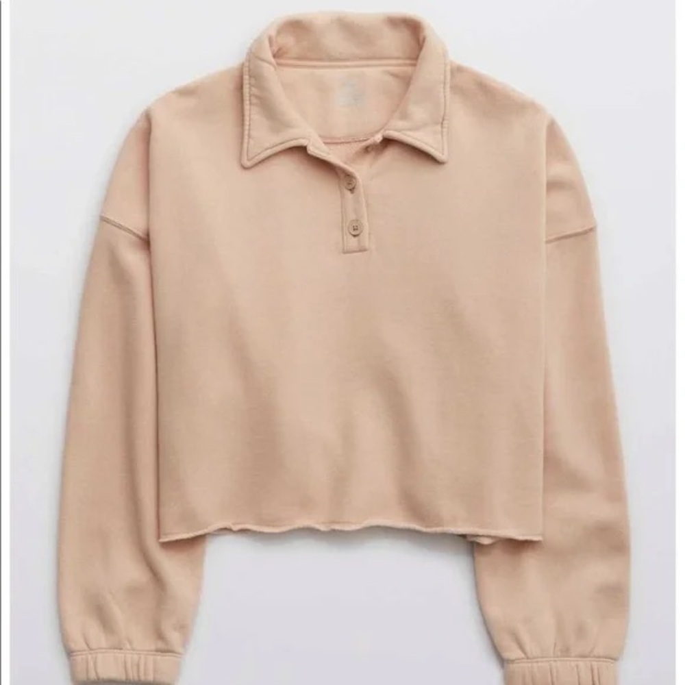 Aerie Beige Cropped Polo Top